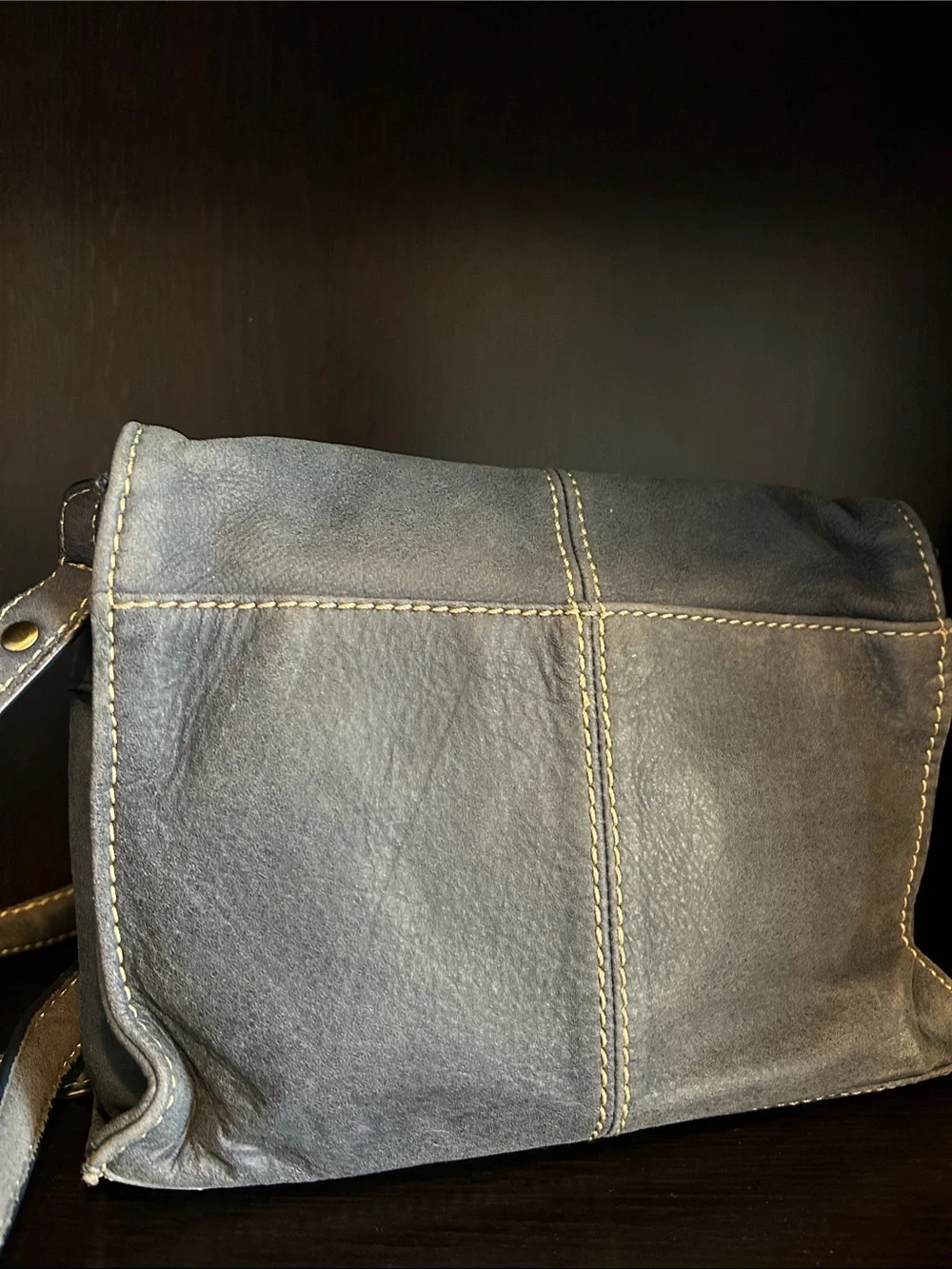Coldwater Creek Navy Suede Messenger Bag with Contrast Stitching